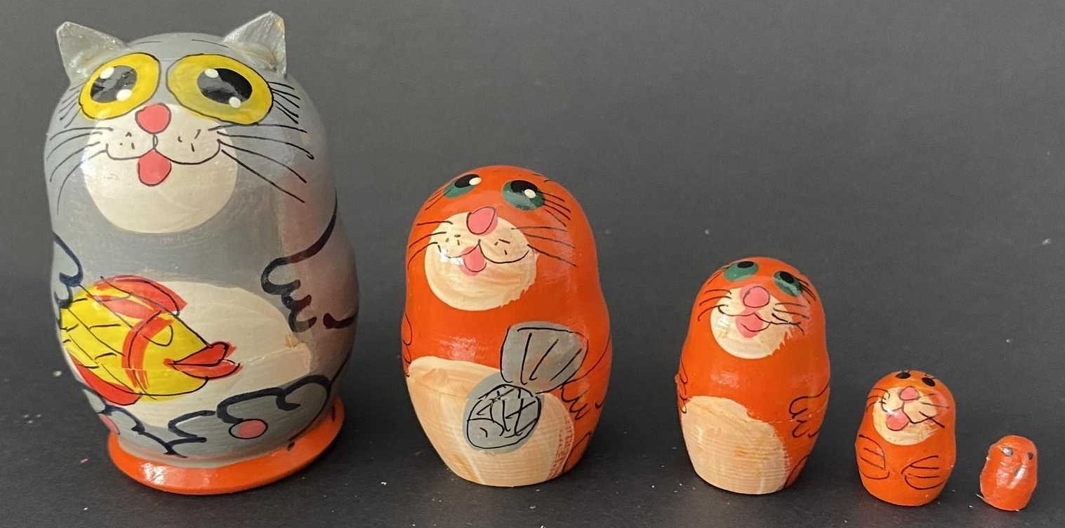Miniature Comic Cat & Mouse Nesting Dolls – 5 Nested Set - 55mm