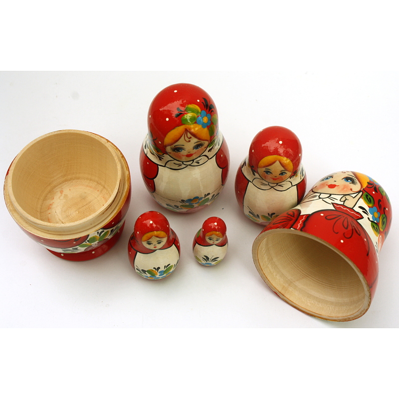 Artists Matryoshka – Red Girl with Flowers & Apron (5 Nested set)