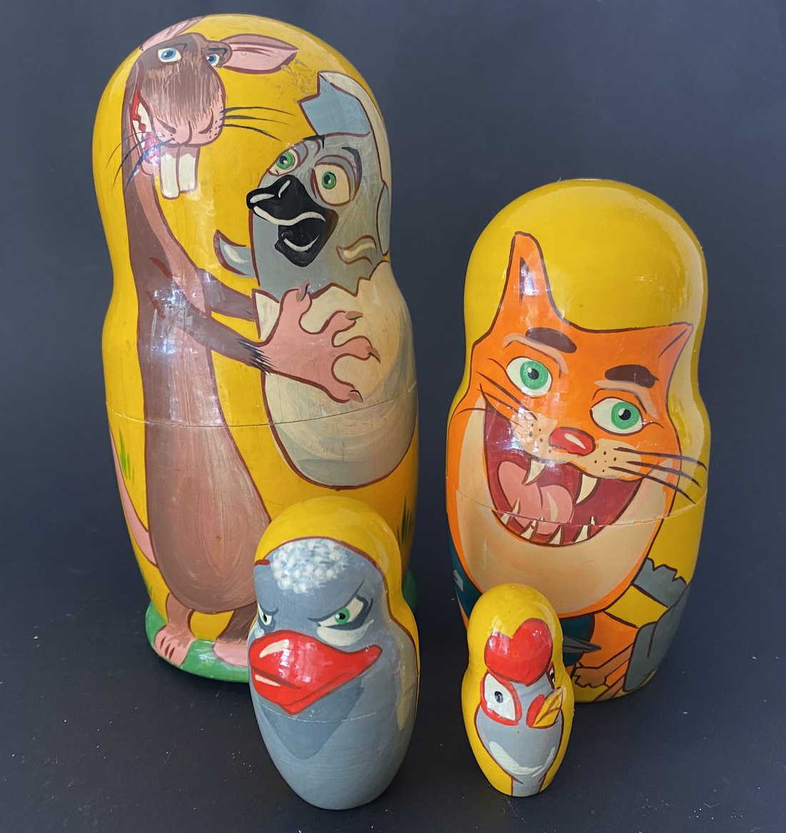 Russian Folk Tale Animal Characters Nesting Dolls - 4 Nested Set