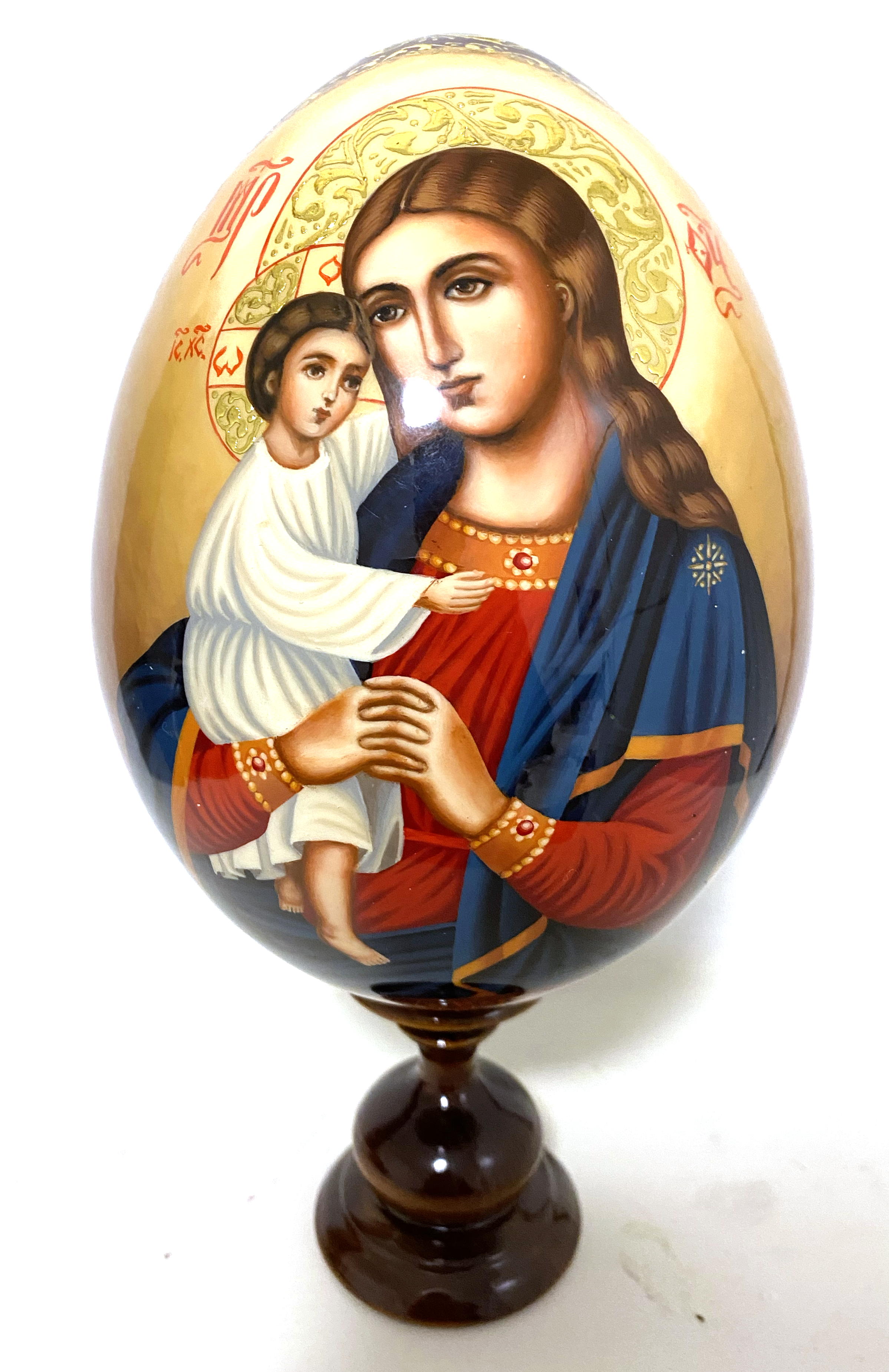 Wooden Egg Icon - Mother and Child by Sergei Ryabov