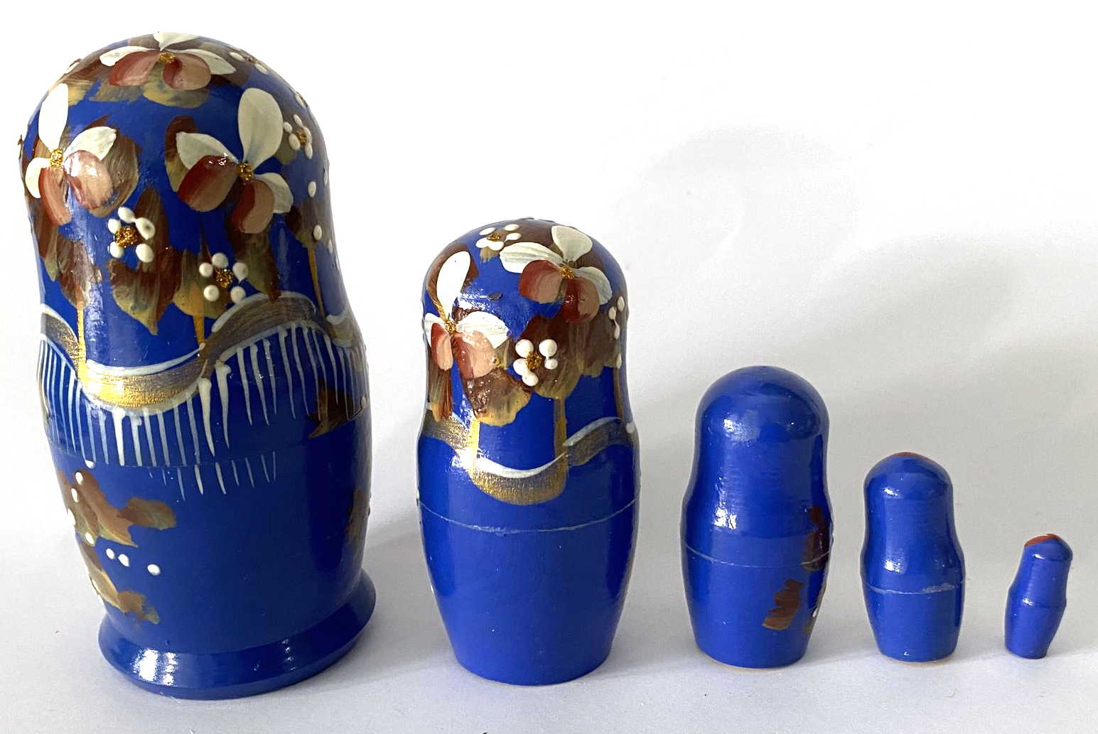 Blue Wheat & Floral Nesting Dolls – 5 Nested Set