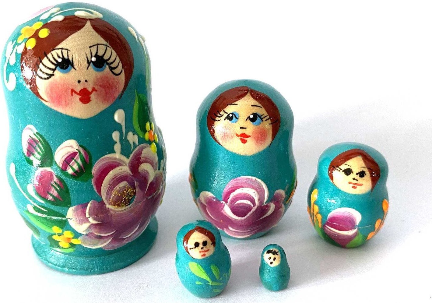 Miniature Blue Rose Matryoshka – 5 Nested Set