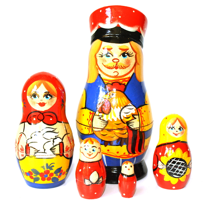 Vyatka Matroshka Family Man With Chicken (5 nested set)