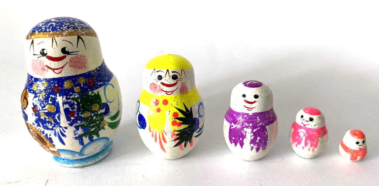 Miniature Snowman Nesting Dolls – 5 Nested Set