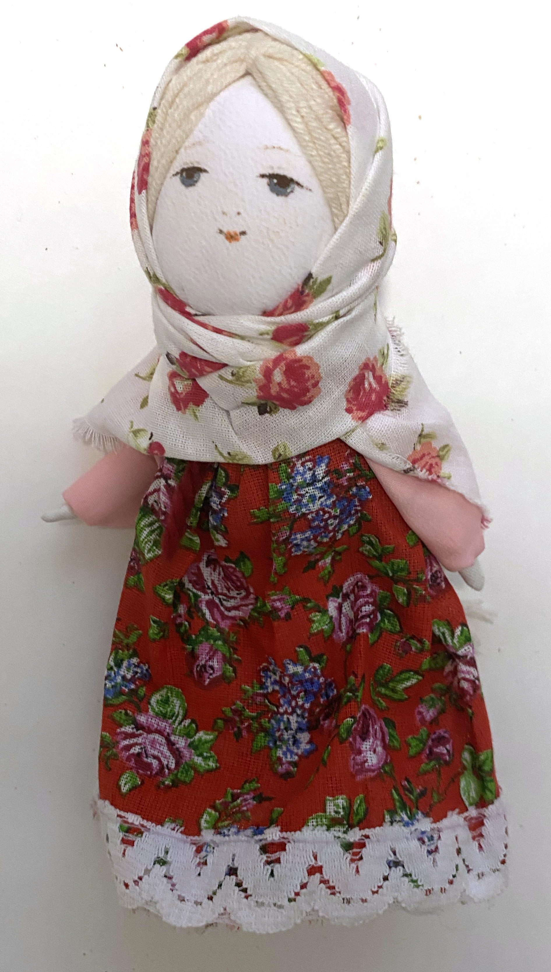 Cloth doll - red floral skirt