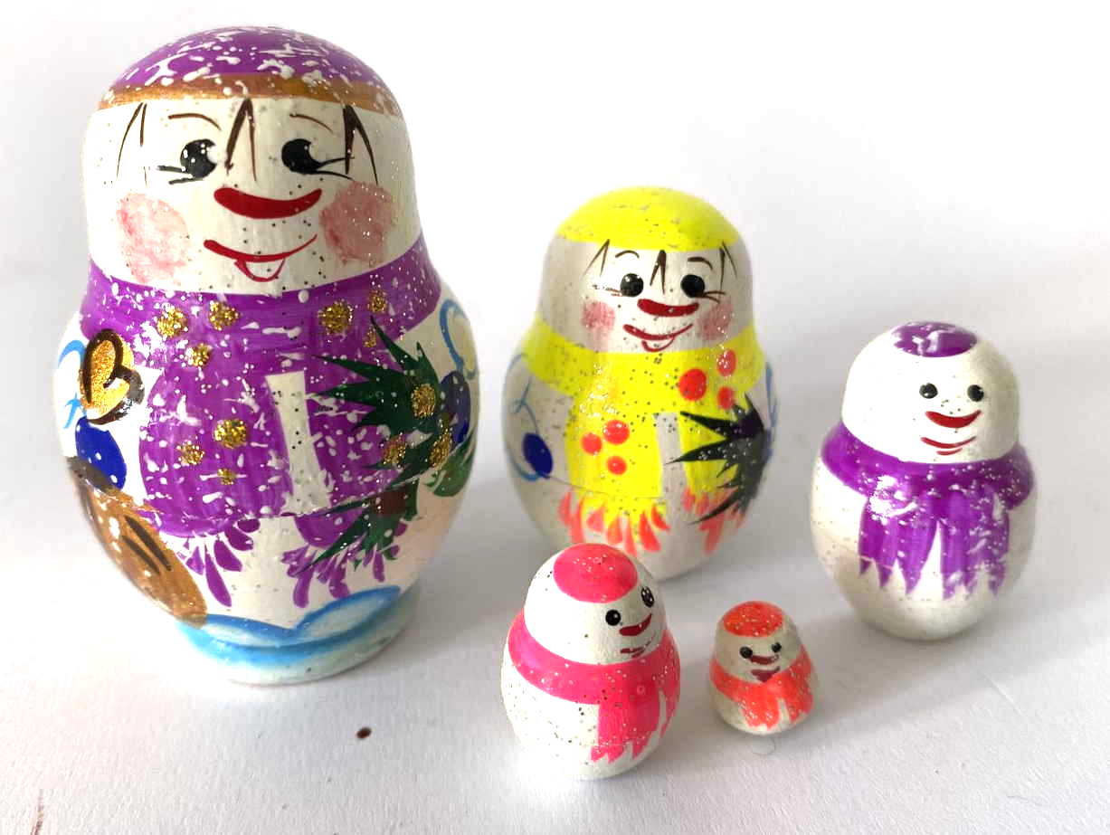 Miniature Colourful Snowman Nesting Dolls – 5 Nested Set