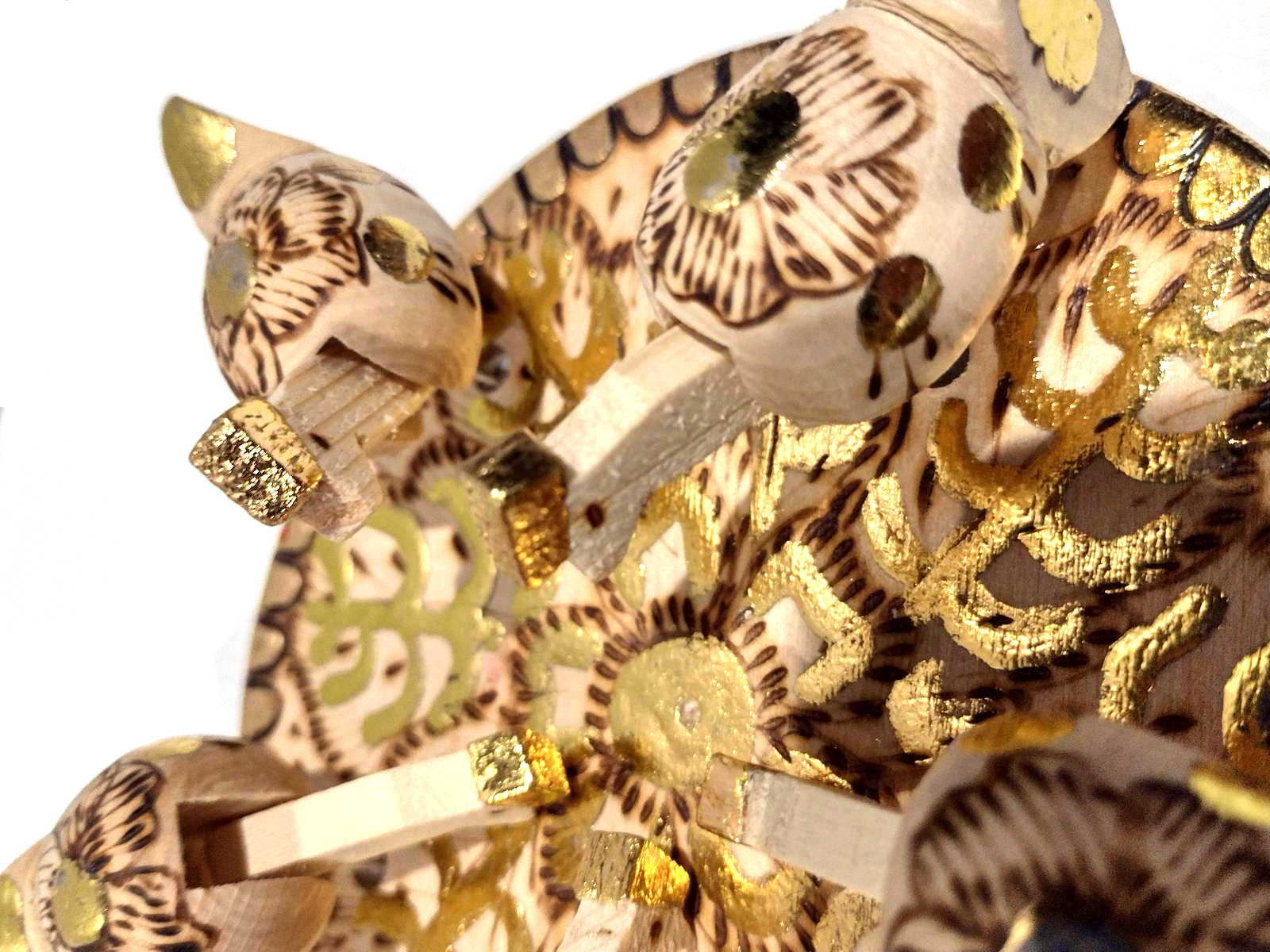 Bogorodsky Toy - Pecking Hens, Five Hens, Wood-Burned & Gold