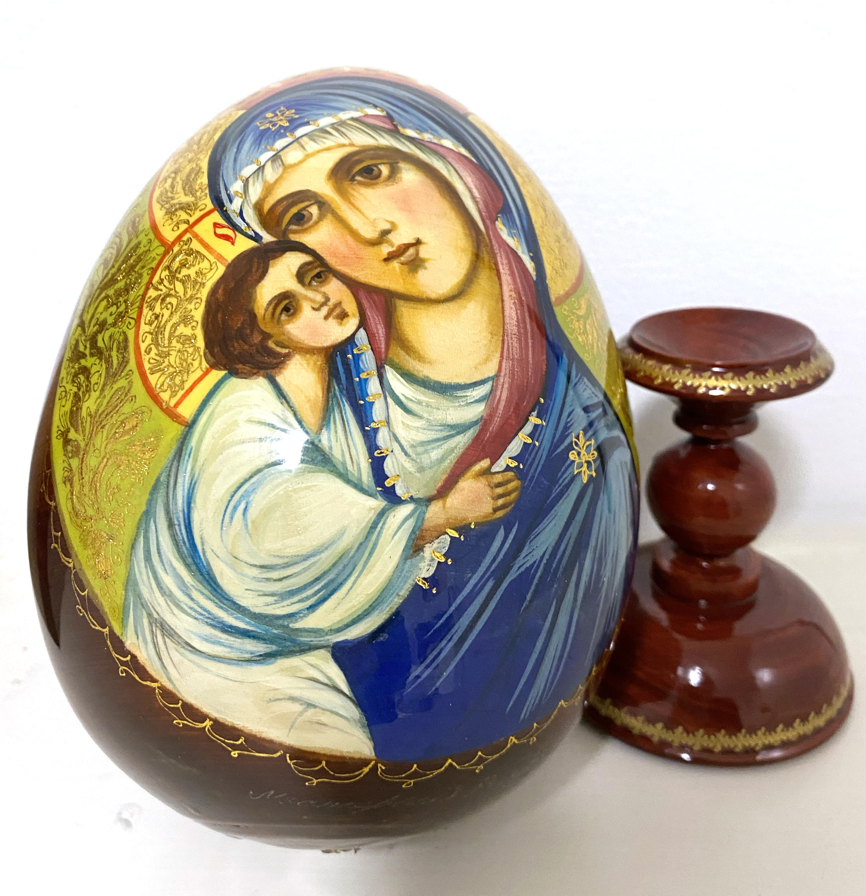 Wooden Egg Icon - Mother and Child by Sergei Ryabov