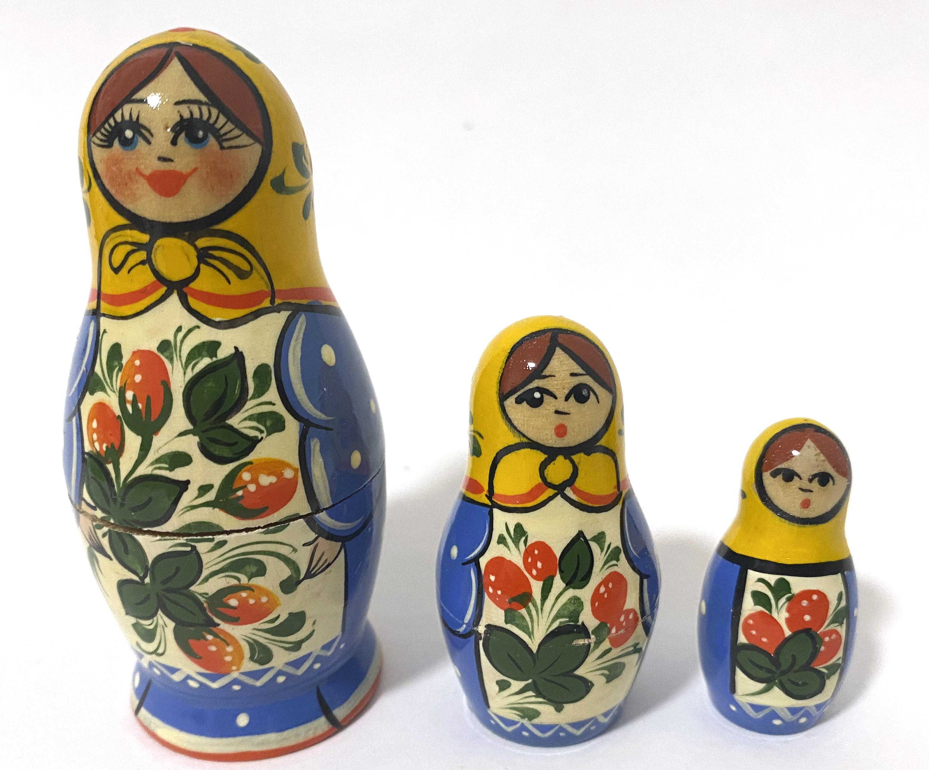 Vyatka Matryoshka Blue/yellow (3 nested set)