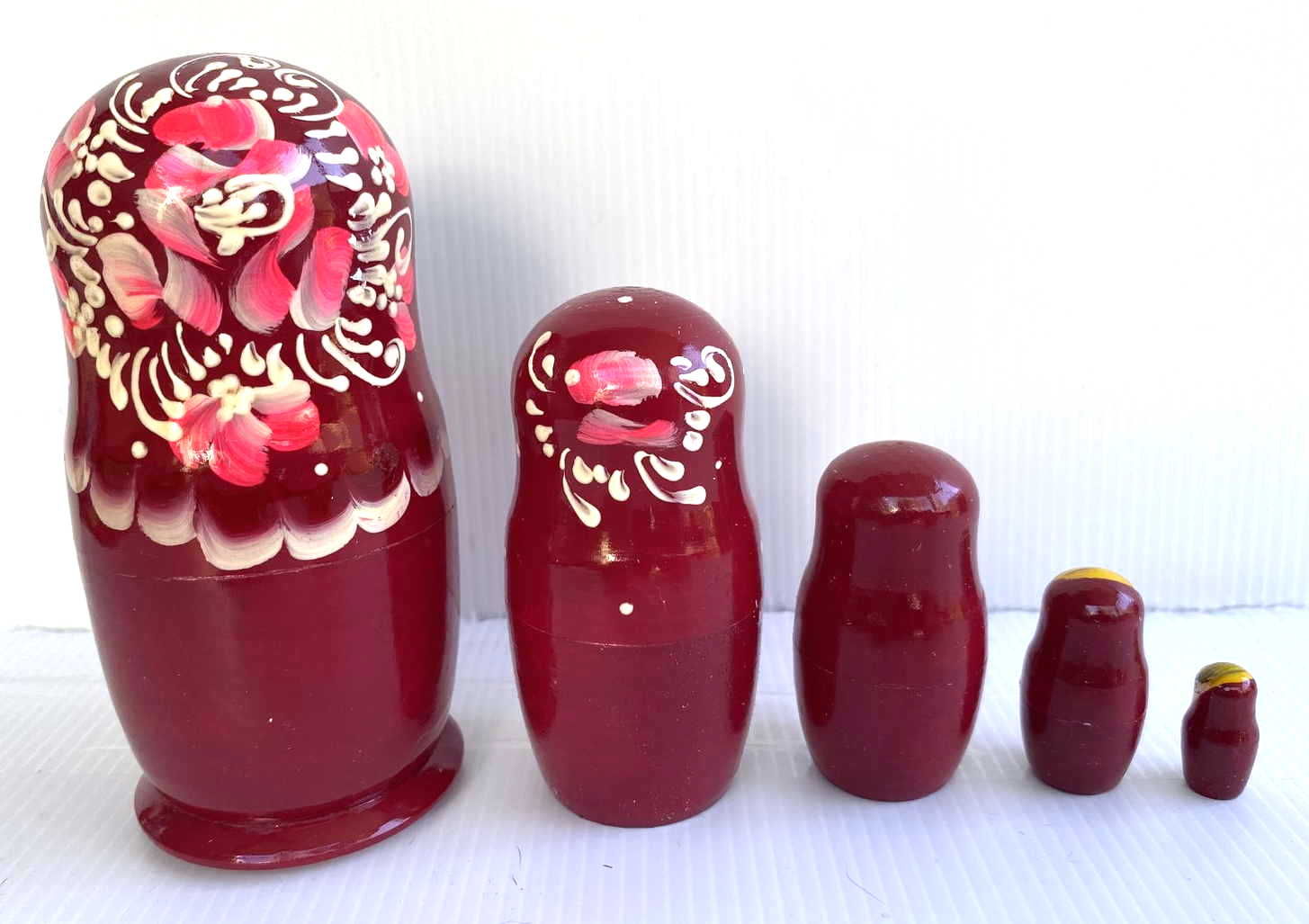 Burgundy Scrollwork Matryoshka Nesting Dolls – 5 Nested Set
