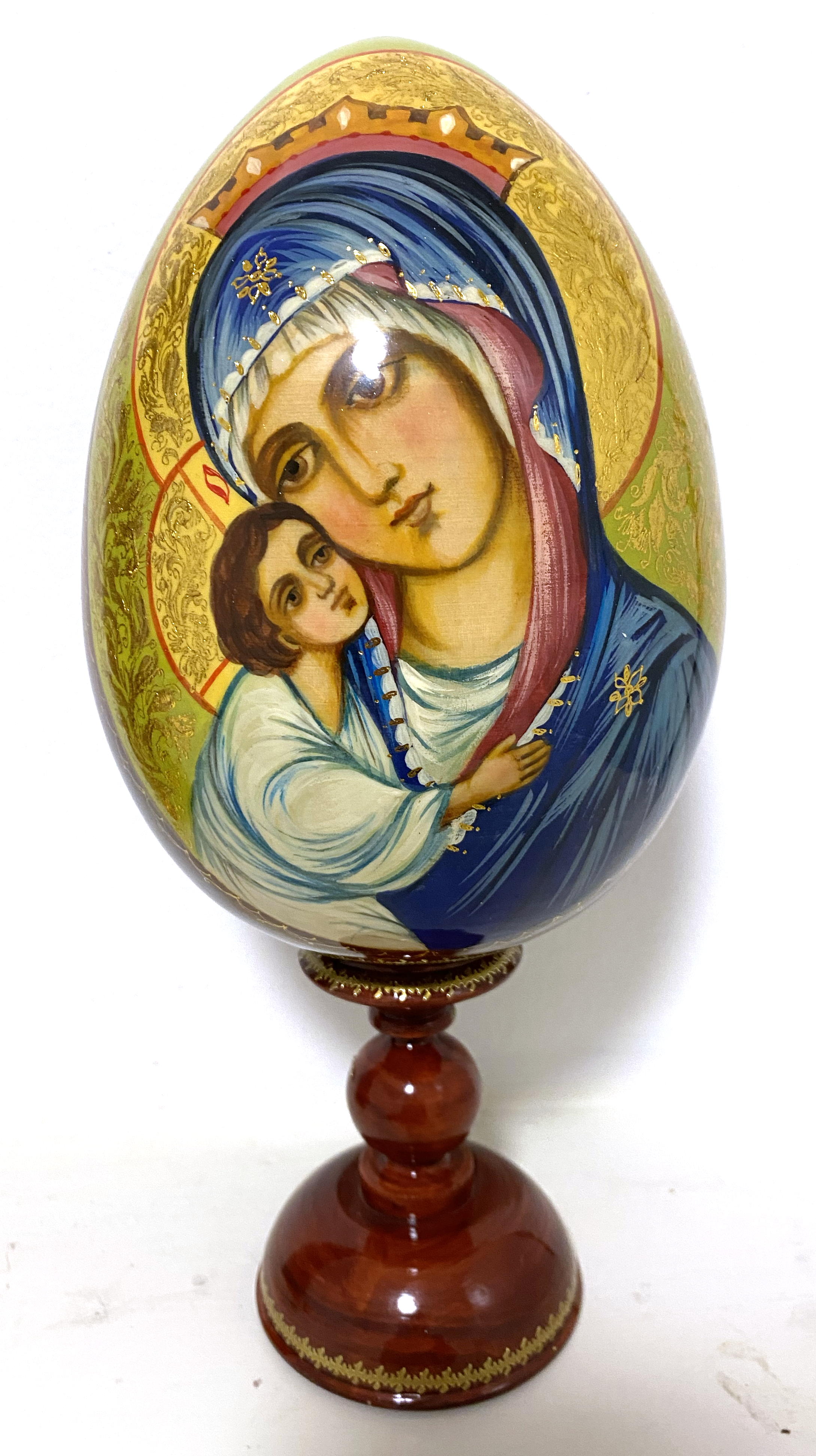 Wooden Egg Icon - Mother and Child by Sergei Ryabov
