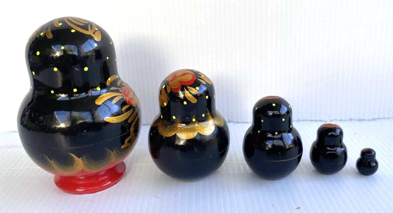 Black & Gold Matryoshka Nesting Dolls – Set of 5 | Hand-Painted