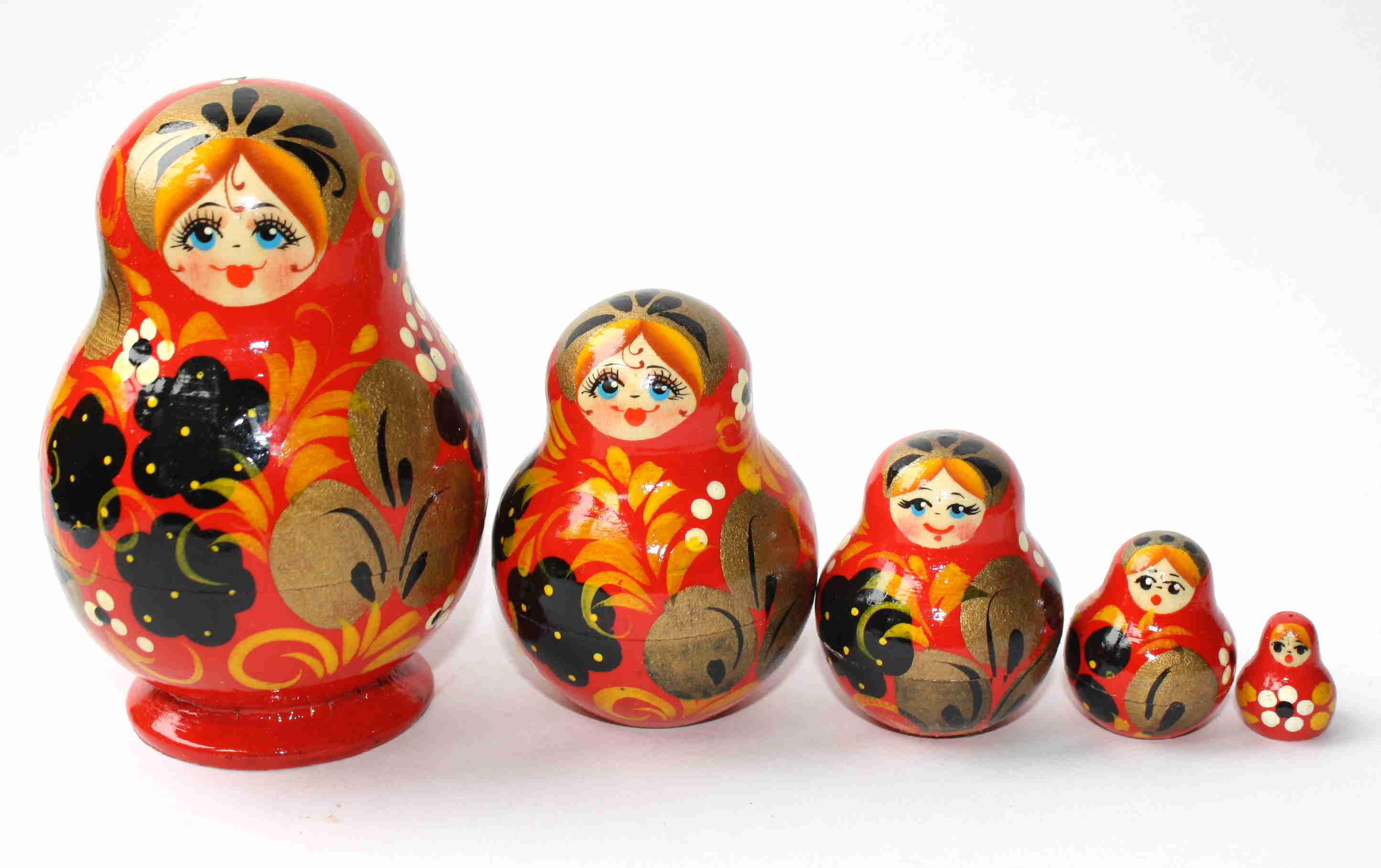 Artists Matryoshka Red with black berries with yellow & gold leaves (5 nested set)
