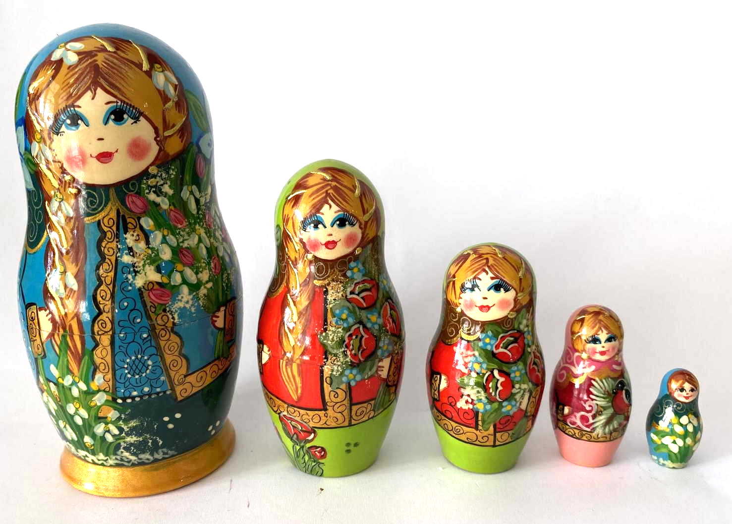 Svetik Spring Flowers Nesting Dolls - 5 Nested Set