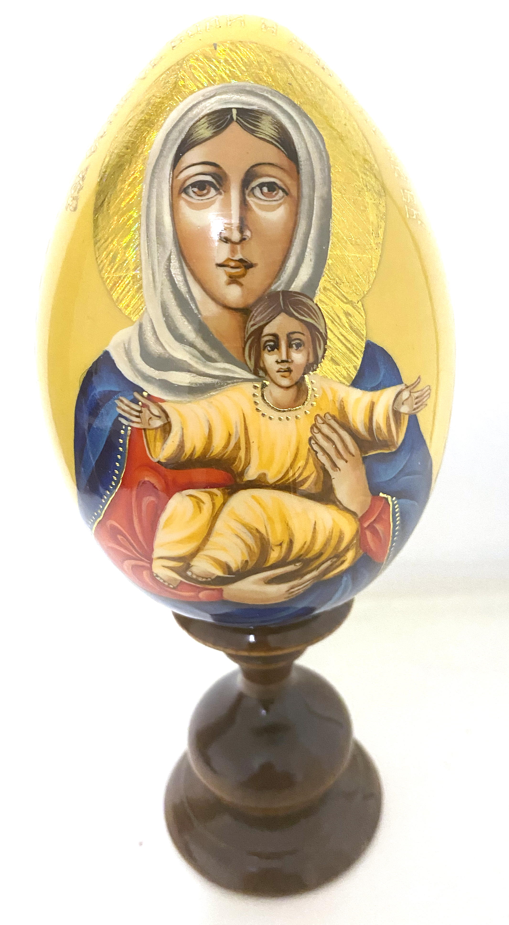 Wooden Egg Icon - Mother and Child by Sergei Ryabov