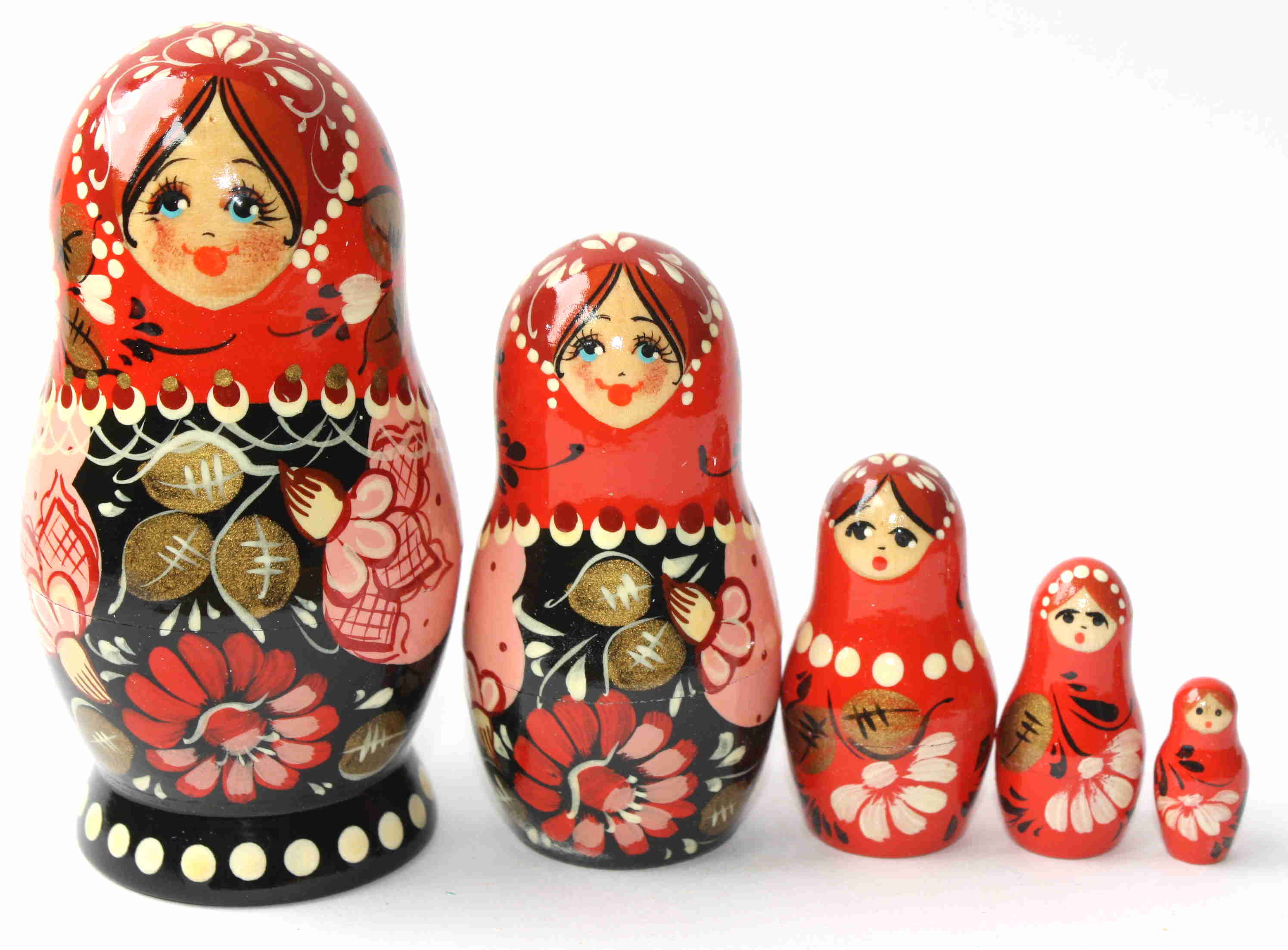 Artists Matryoshka – Black and Red with Pink Sleeves (5 Nested)
