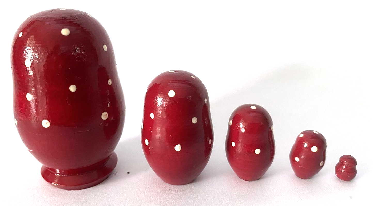 Miniature Dark Red Wheat & White Daisy Nesting Dolls – 5 Nested Set - 55mm