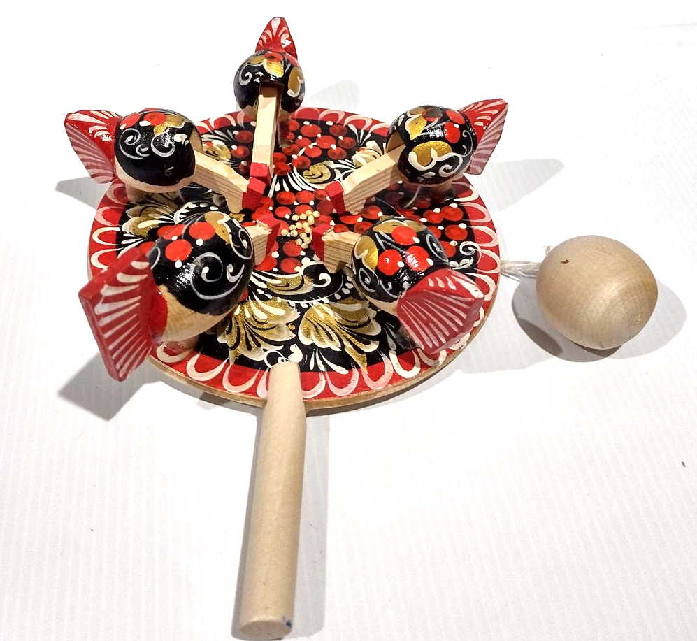 Bogorodsky Toy - Pecking Hens, Five Black Hens, Rowan & Gold