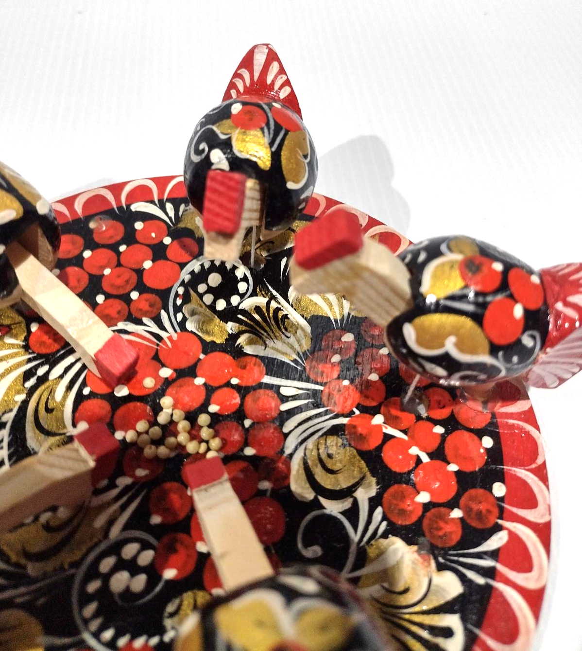 Bogorodsky Toy - Pecking Hens, Five Black Hens, Rowan & Gold