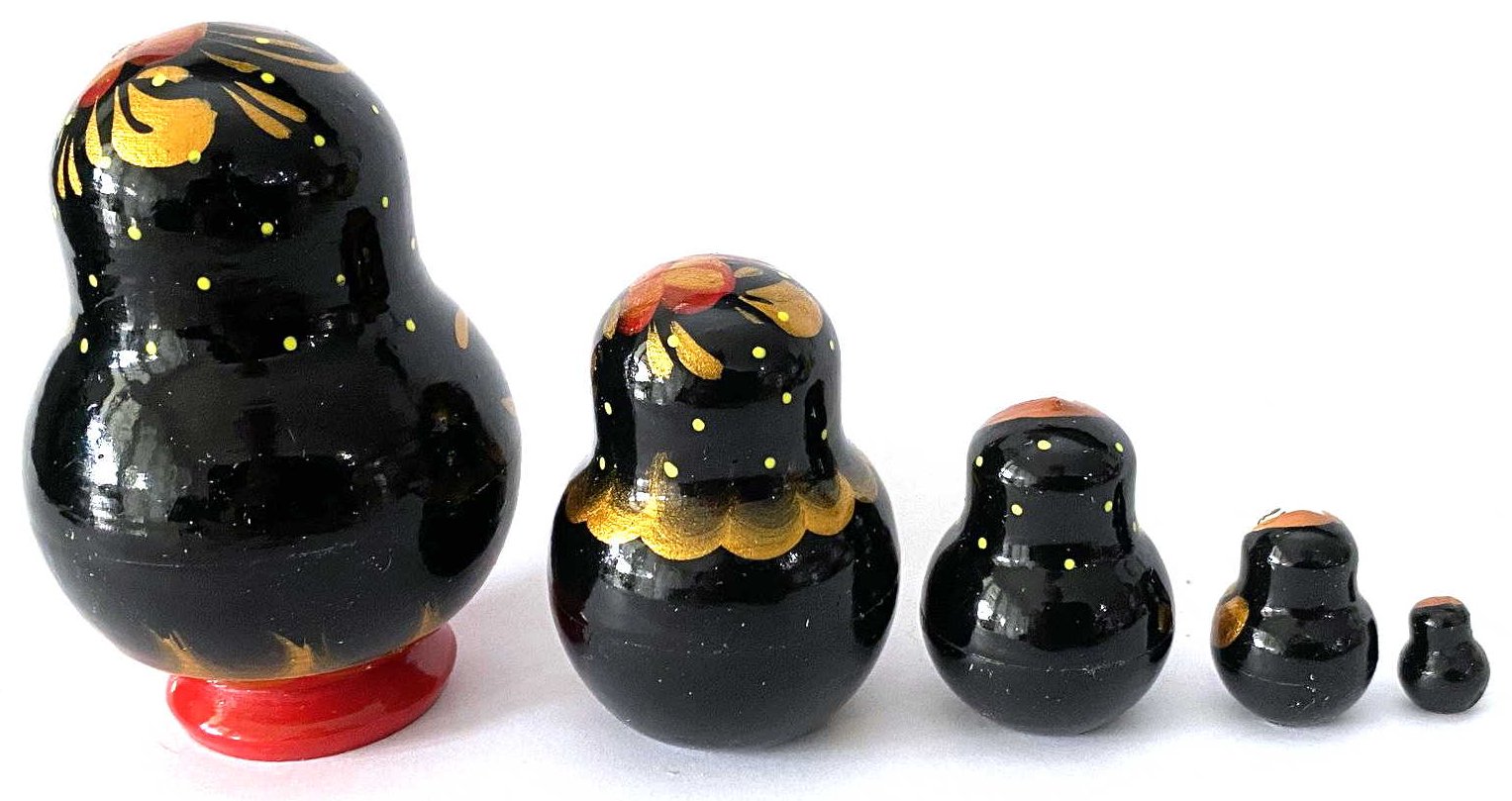 Khokhloma Black & Gold Matryoshka – small 5 Nested Set