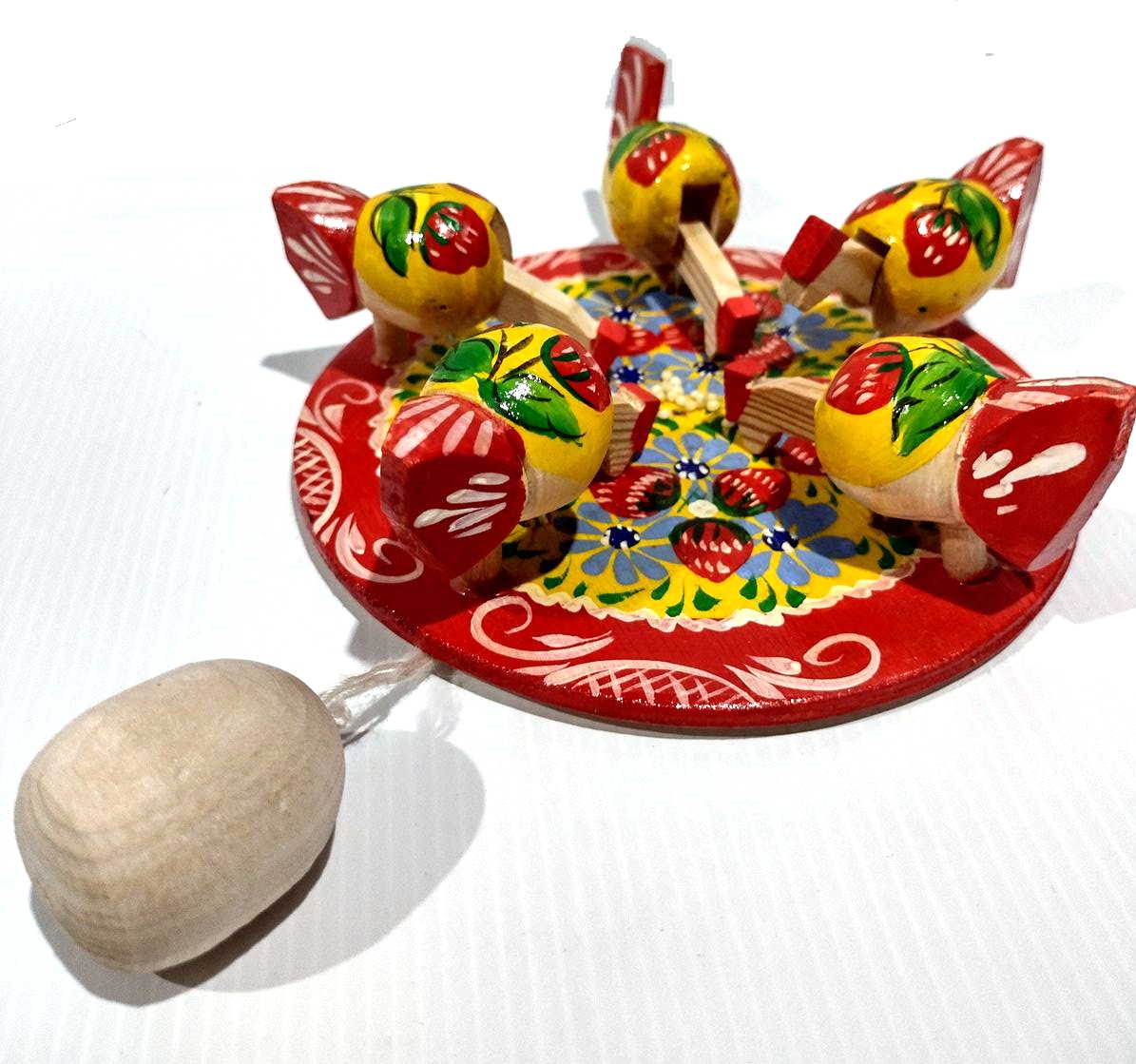 Bogorodsky Toy - Pecking Hens, Five Yellow Hens, Strawberries & Cornflowers