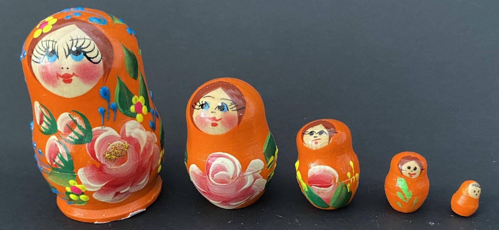 Miniature Orange Matryoshka – 5 Nested Set - 55mm