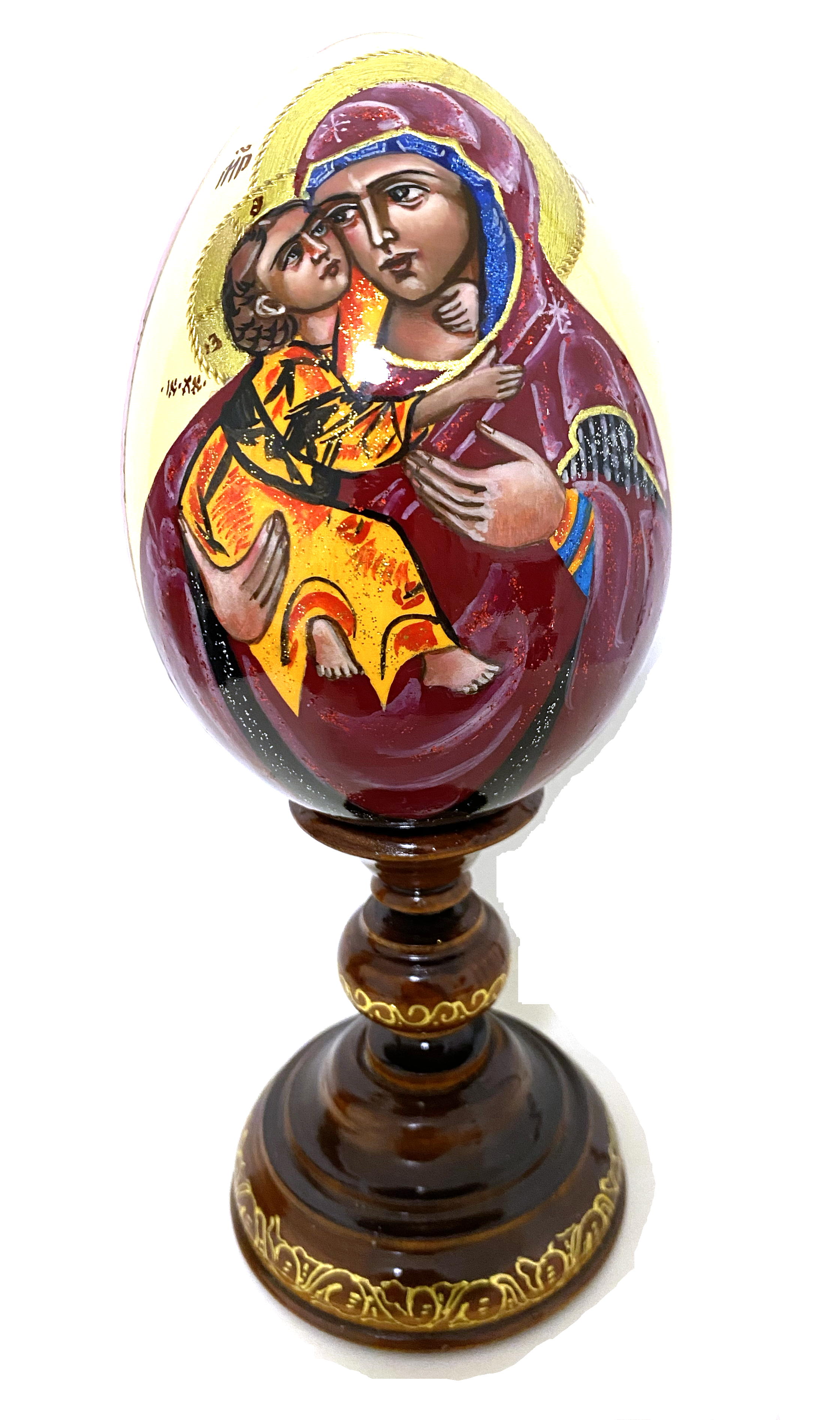 Wooden Egg Icon - Mother and Child by Novikov