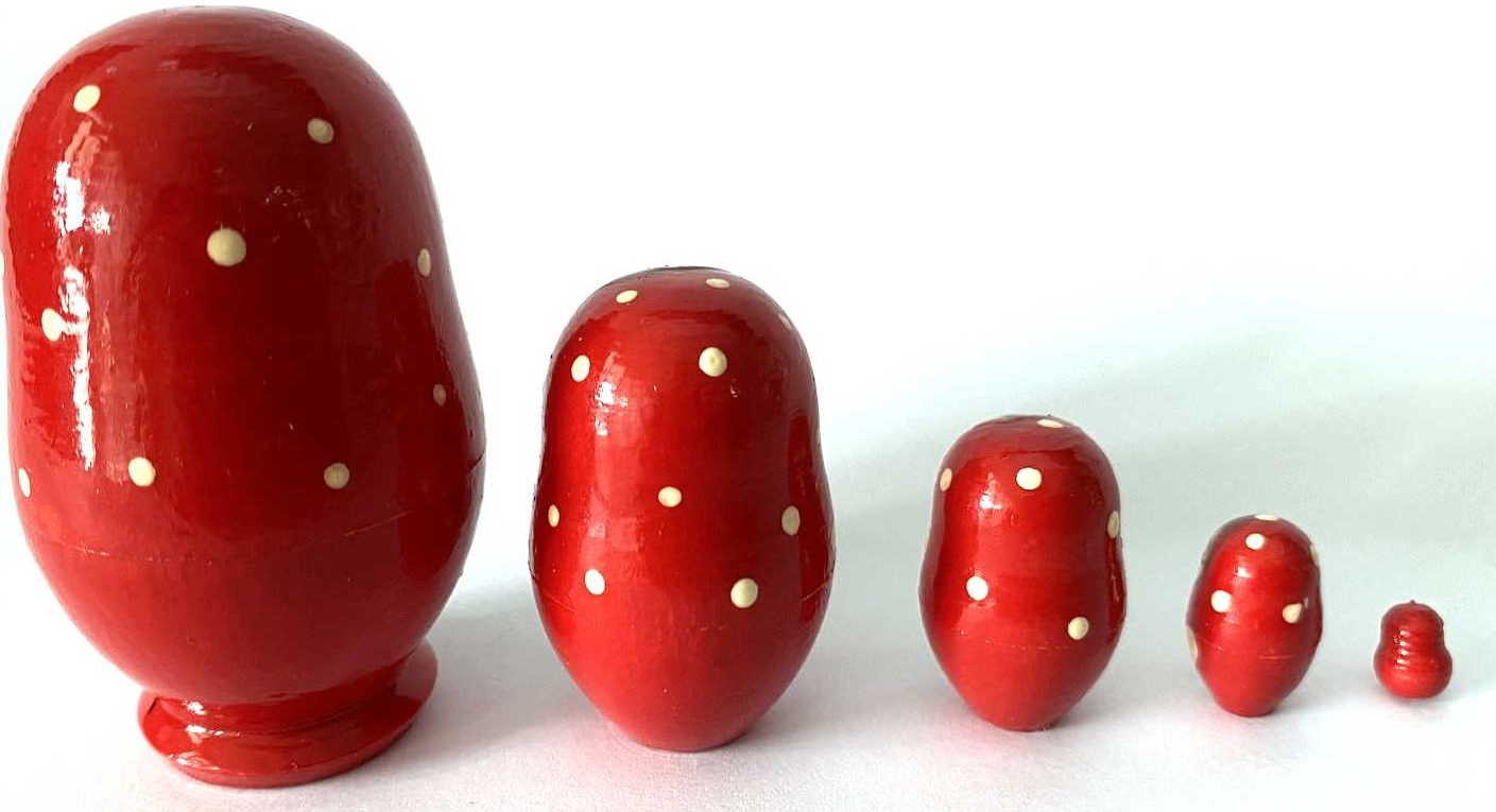 Miniature Red & Gold Sunflower Nesting Dolls – 5 Nested Set - 55mm