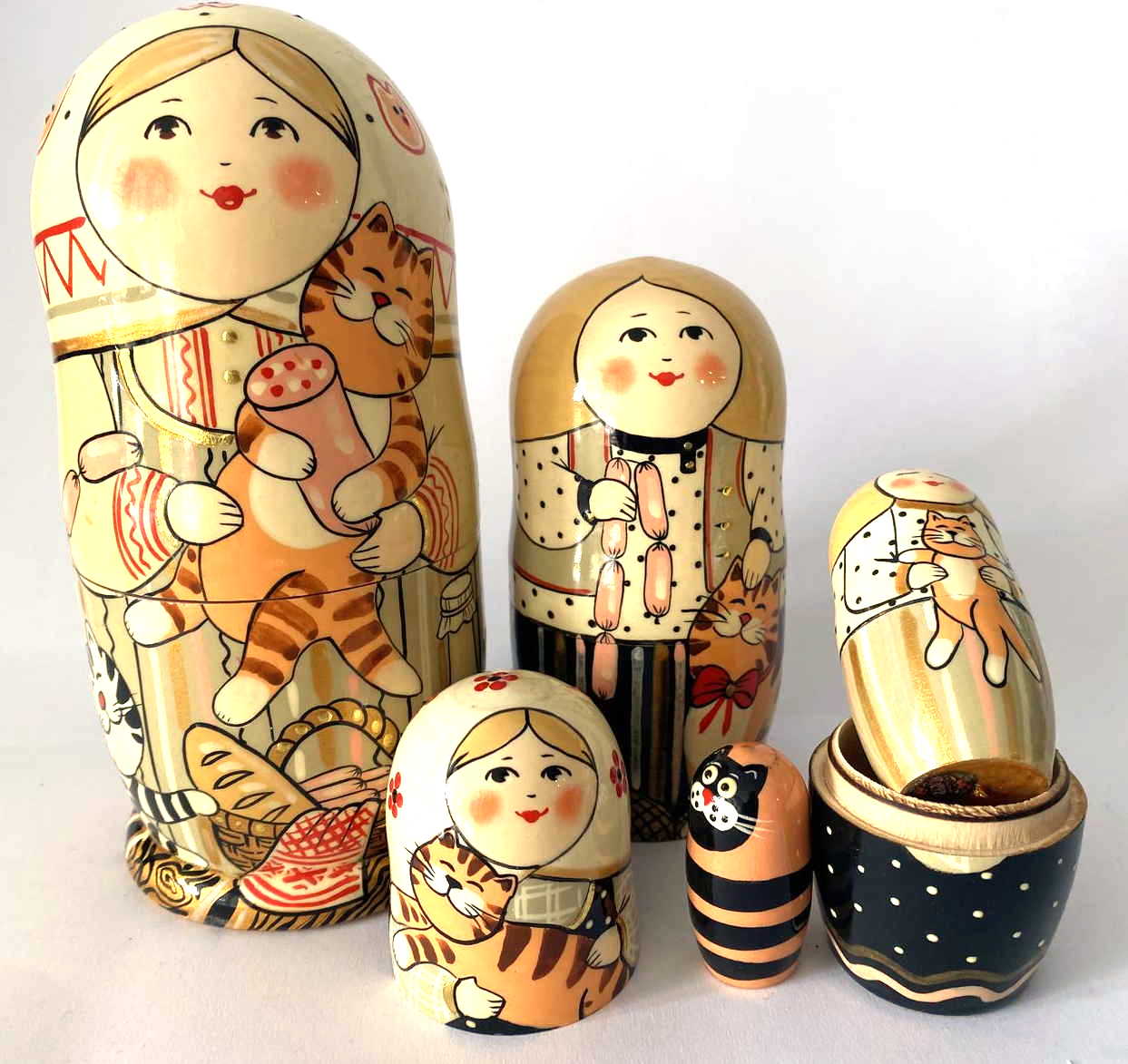 Yolkin Girl with Cats Nesting Dolls - 5 Nested Set