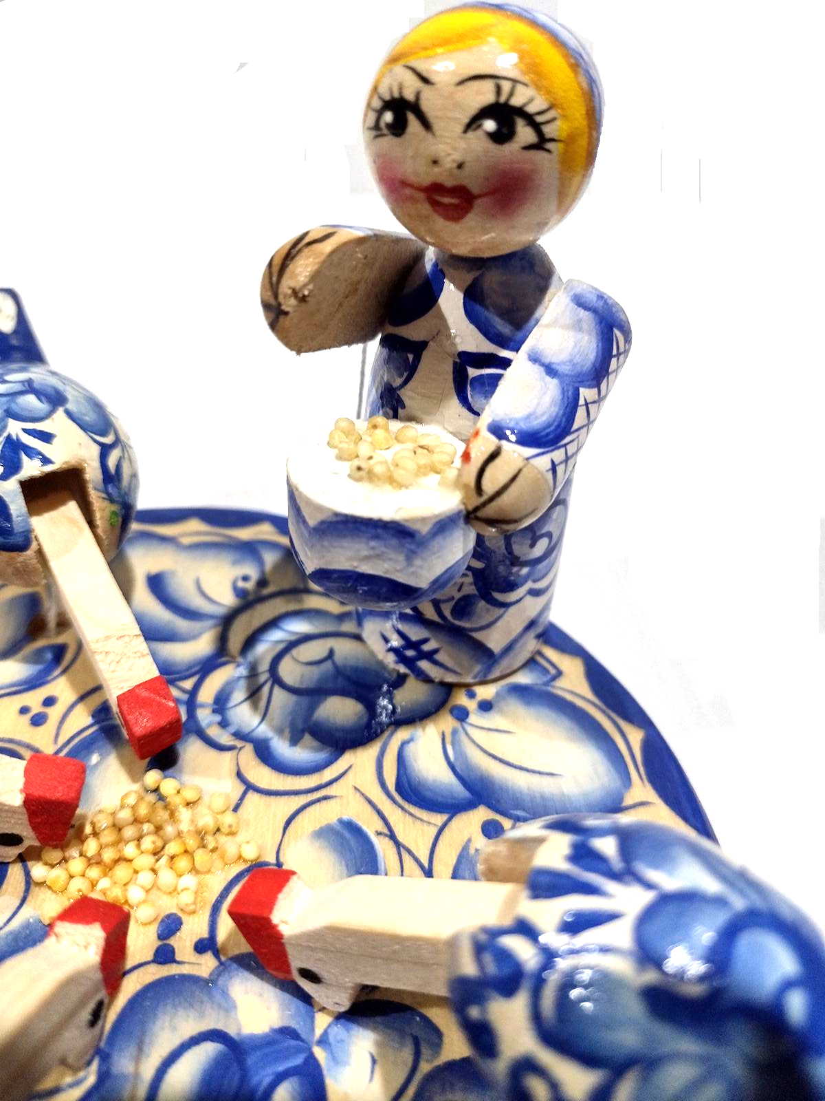 Bagarodsky Toy - Pecking Hens, Blue Gzhel Style