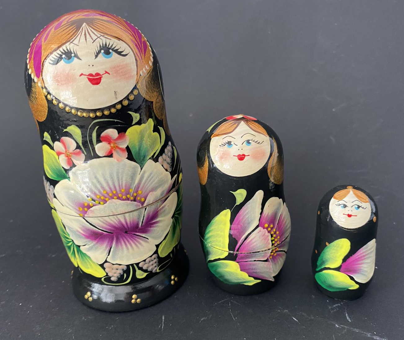 Black & Floral Nesting Dolls - 3 Nested Set
