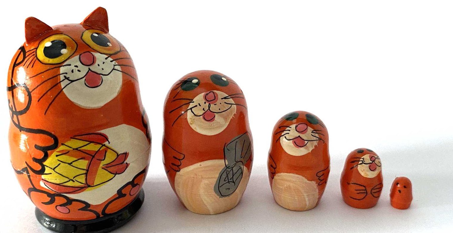 Miniature Cat Family Nesting Dolls – 5 Nested Set