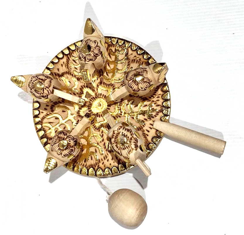 Bogorodsky Toy - Pecking Hens, Five Hens, Wood-Burned & Gold