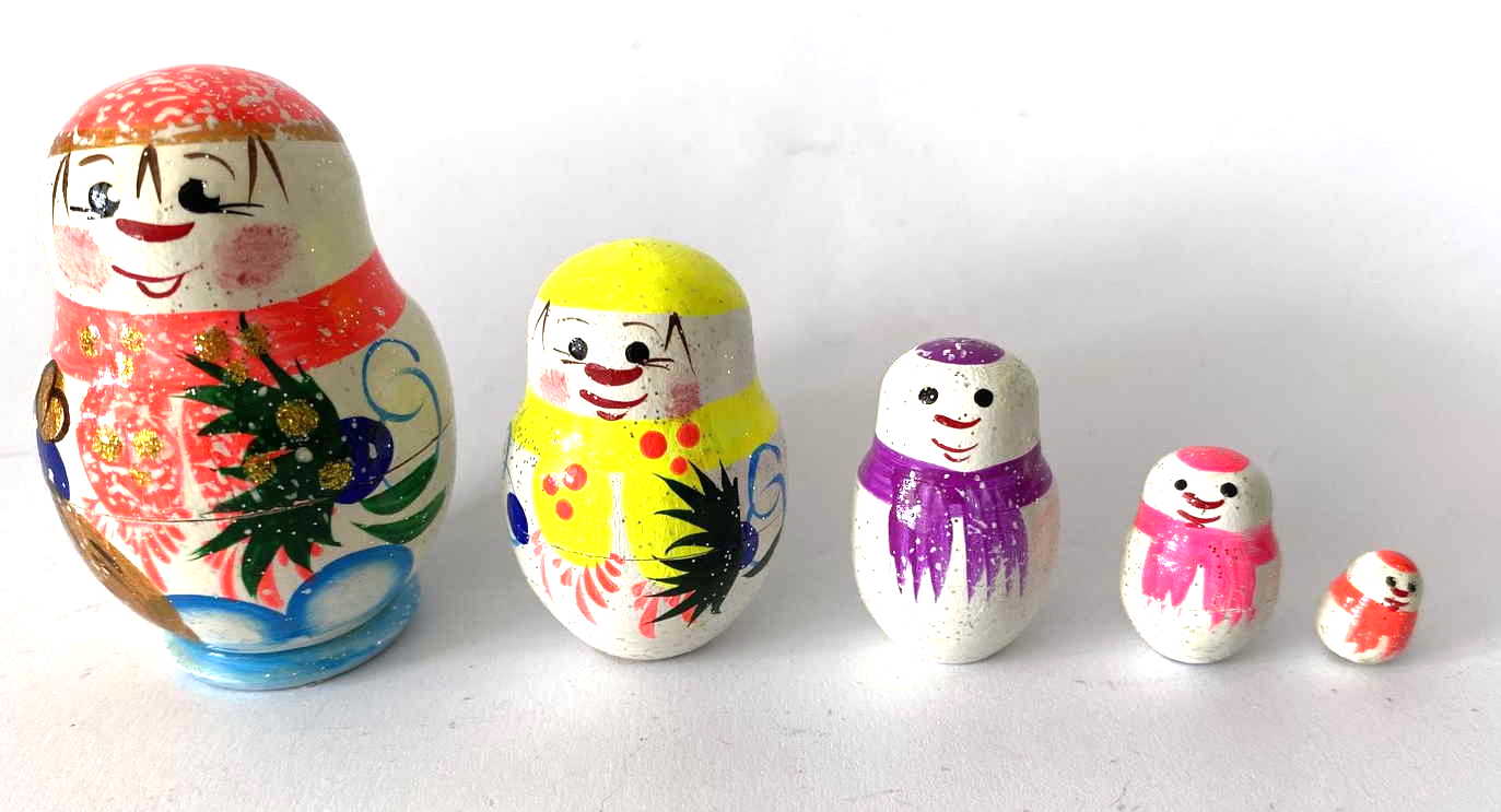 Miniature Colourful Snowman Nesting Dolls – 5 Nested Set