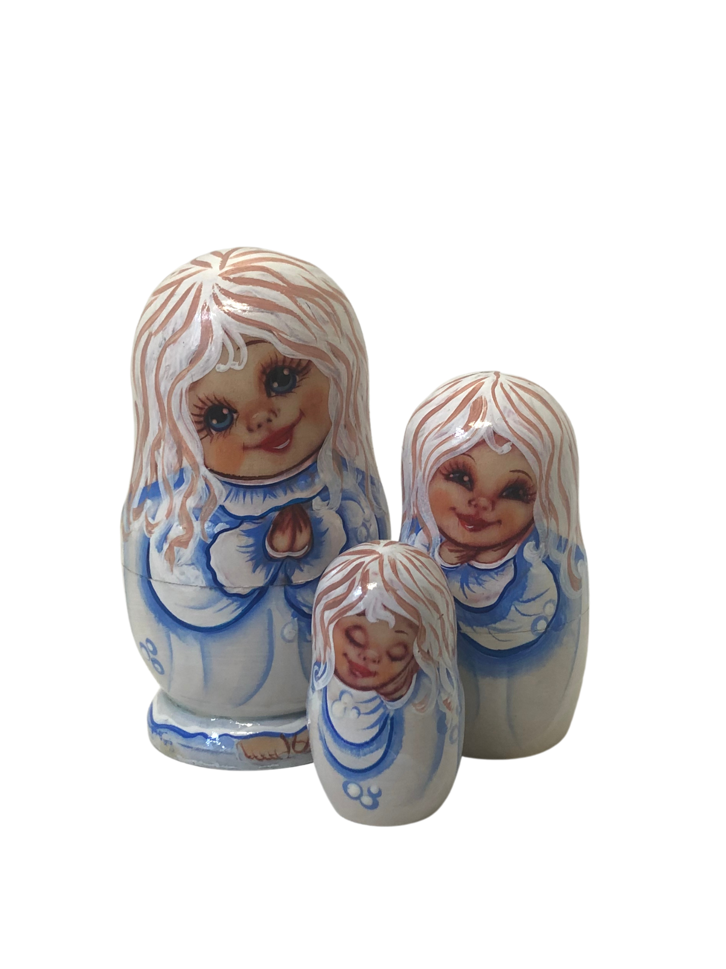 White and Blue Gzhel-Style Matryoshka – 3 Nested Set