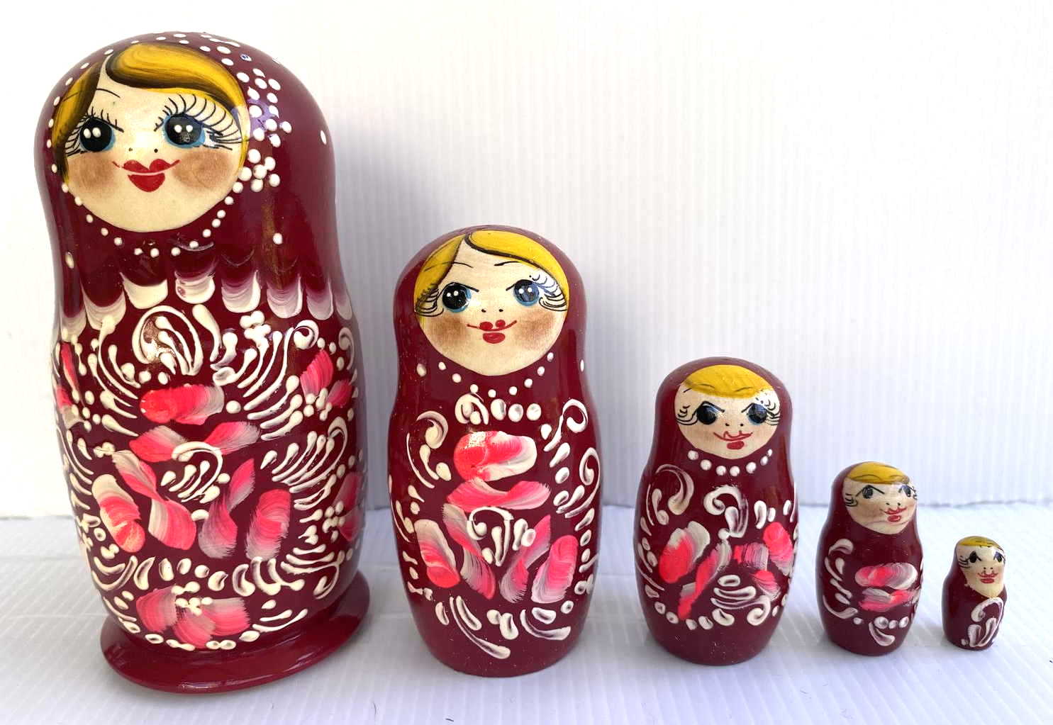 Burgundy Scrollwork Matryoshka Nesting Dolls – 5 Nested Set