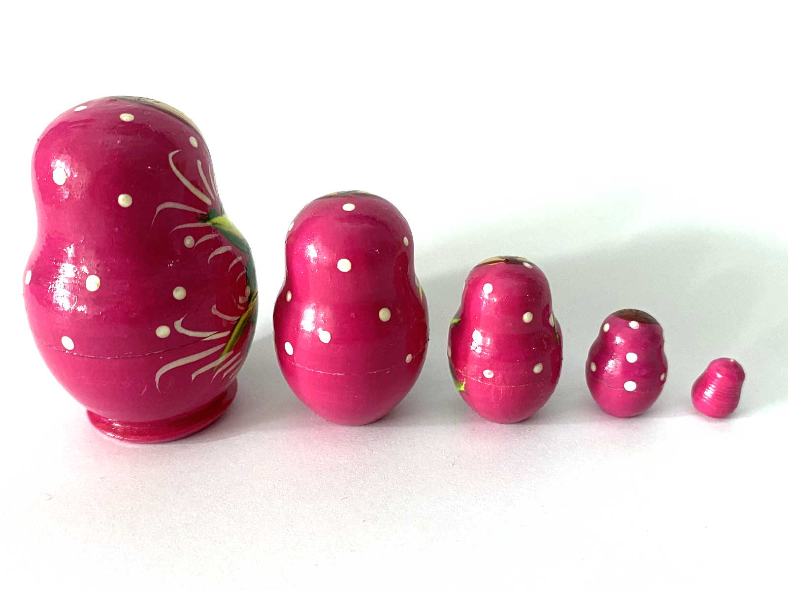 Miniature Pink Lotus & Green Leaf Nesting Dolls – 5 Nested Set - 55mm