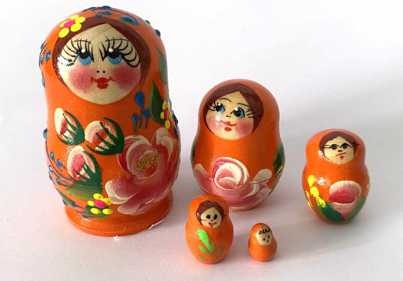Miniature Orange Matryoshka – 5 Nested Set - 55mm
