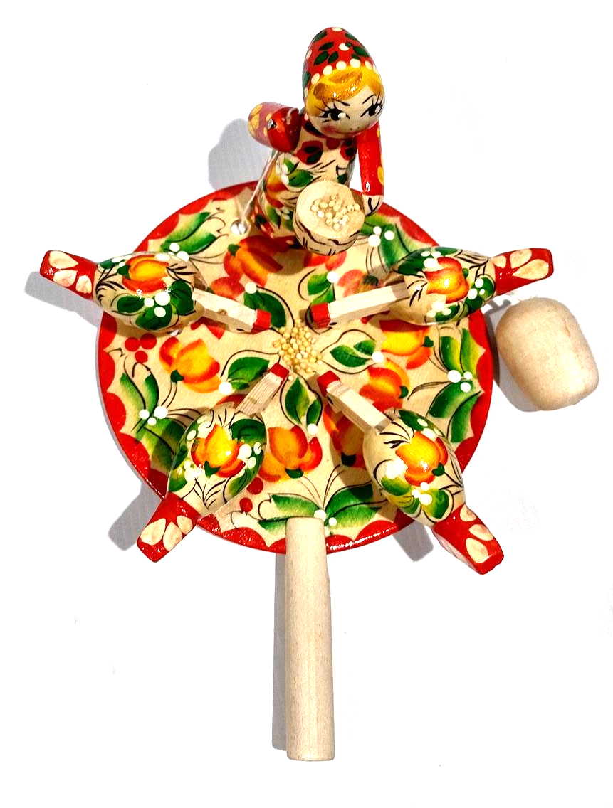 Bagarodsky Toy - Pecking Hens, Red & Gold Khokhloma