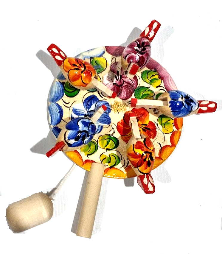 Bogorodsky Toy - Pecking Hens, Five Rainbow Hens & Pansies