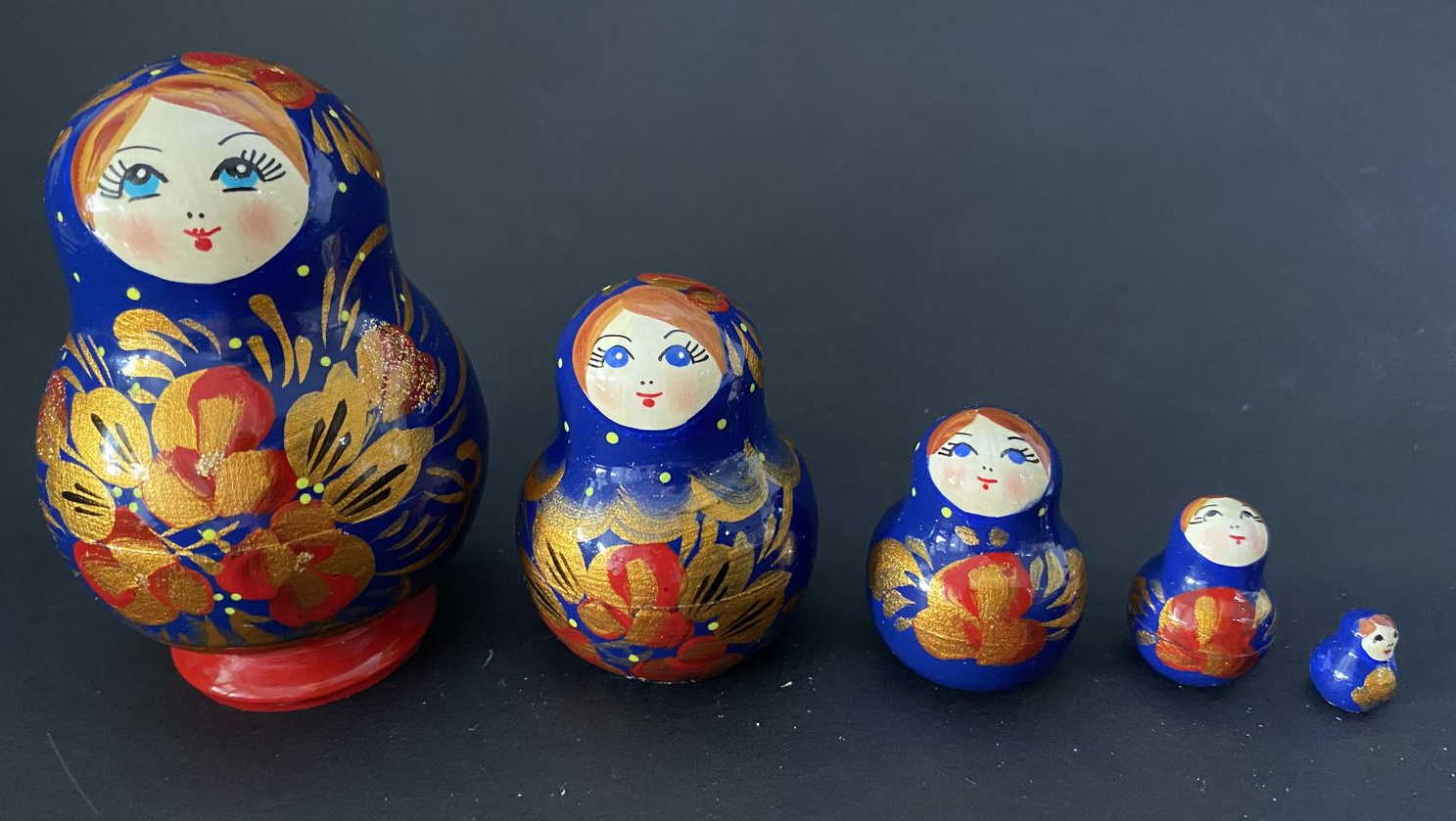 Khokhloma Dark Blue & Gold Matryoshka – small 5 Nested Set