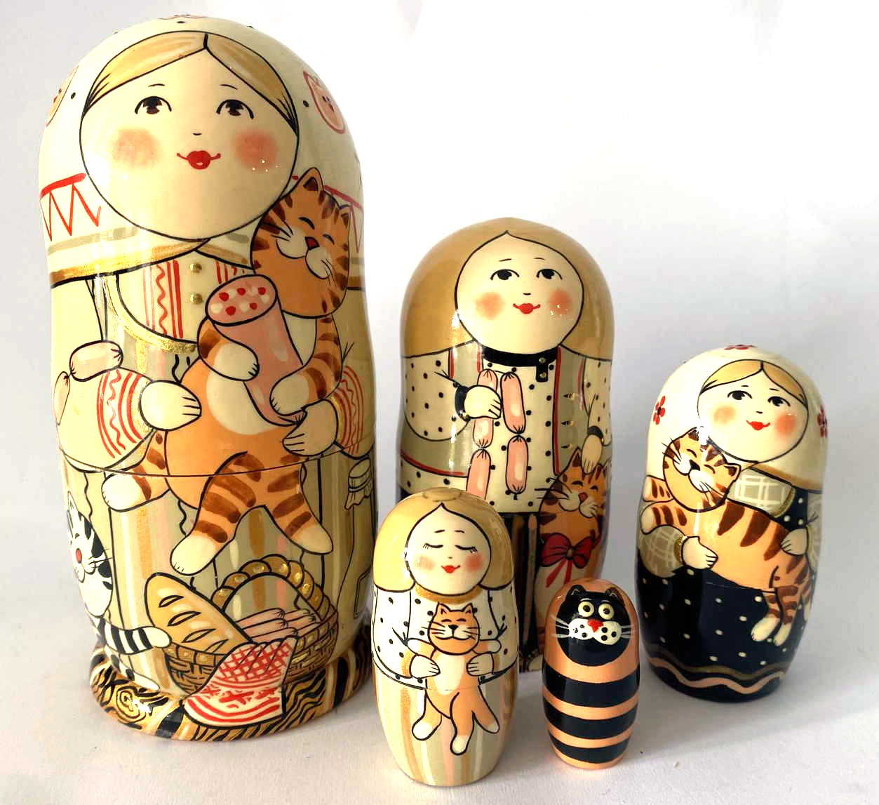 Yolkin Girl with Cats Nesting Dolls - 5 Nested Set
